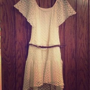 White dress, and Brown belt